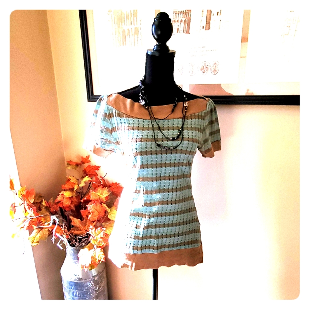 3/$25 EUC Tan & Aqua Striped Charlotte Russe Top